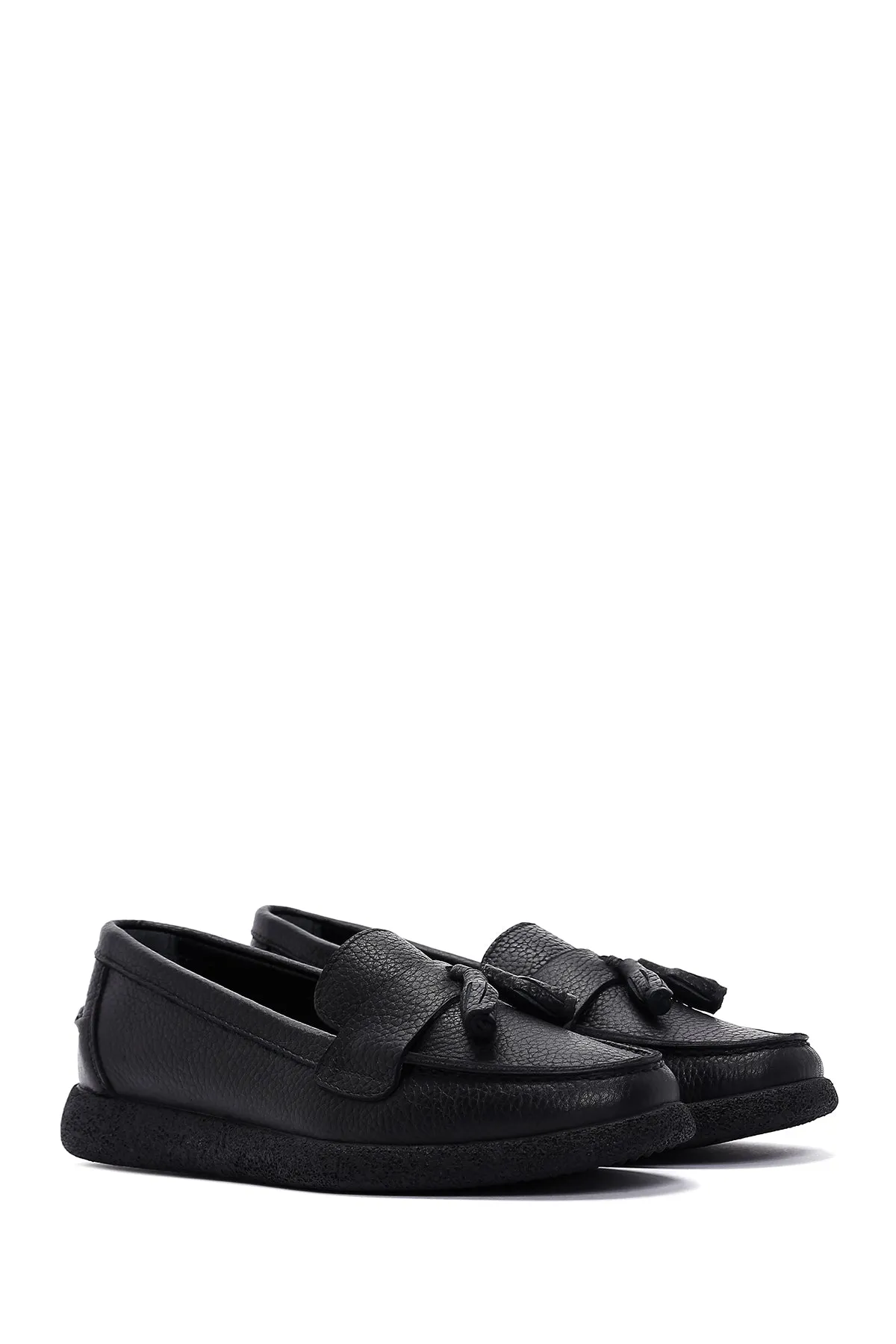 Kadın Siyah Püsküllü Deri Comfort Loafer