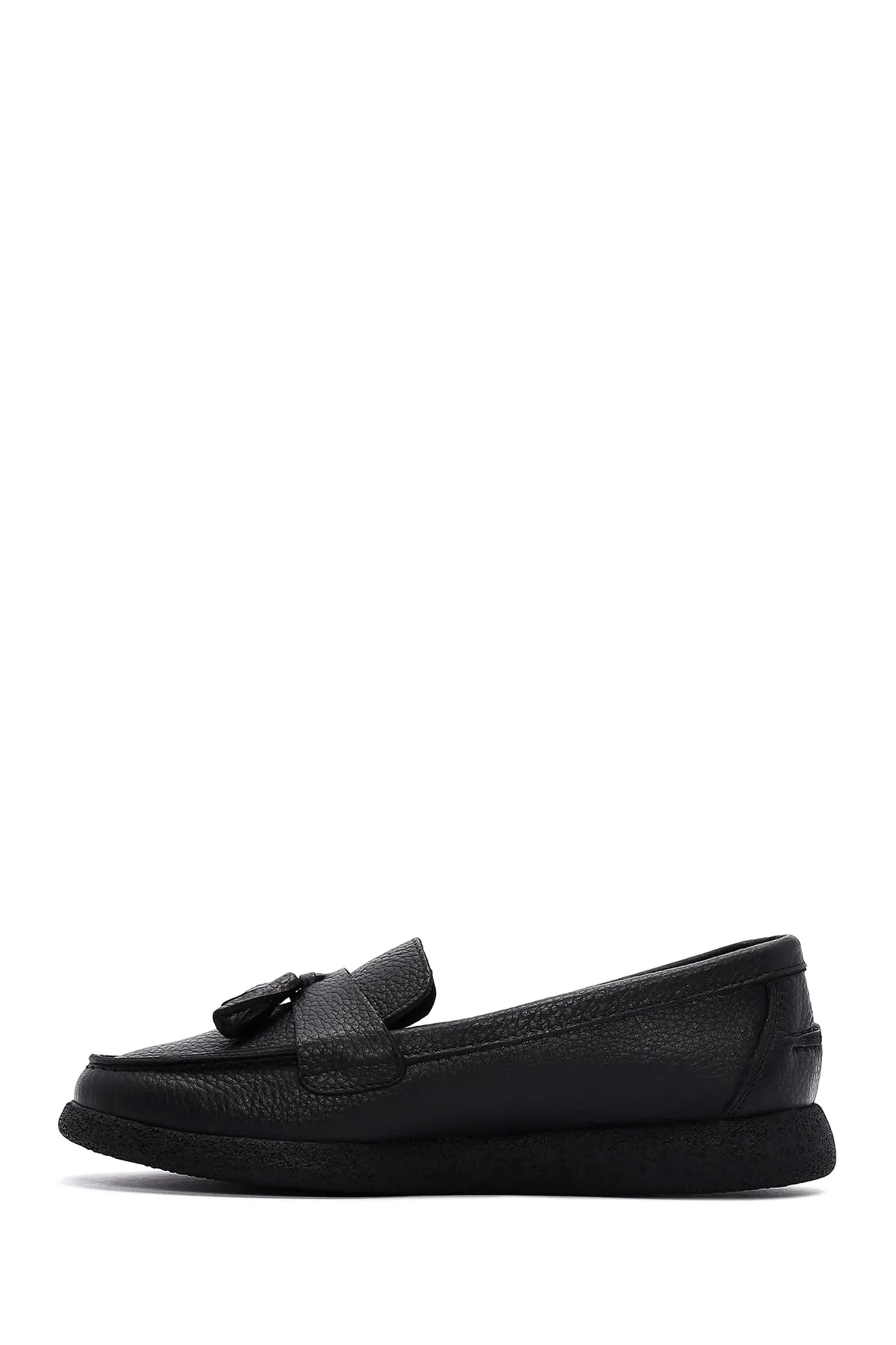 Kadın Siyah Püsküllü Deri Comfort Loafer