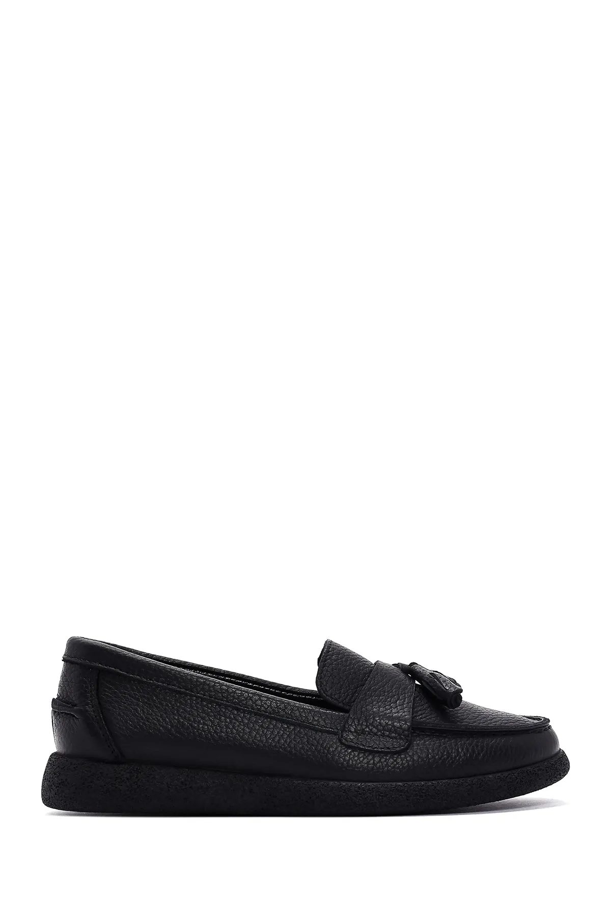 Kadın Siyah Püsküllü Deri Comfort Loafer
