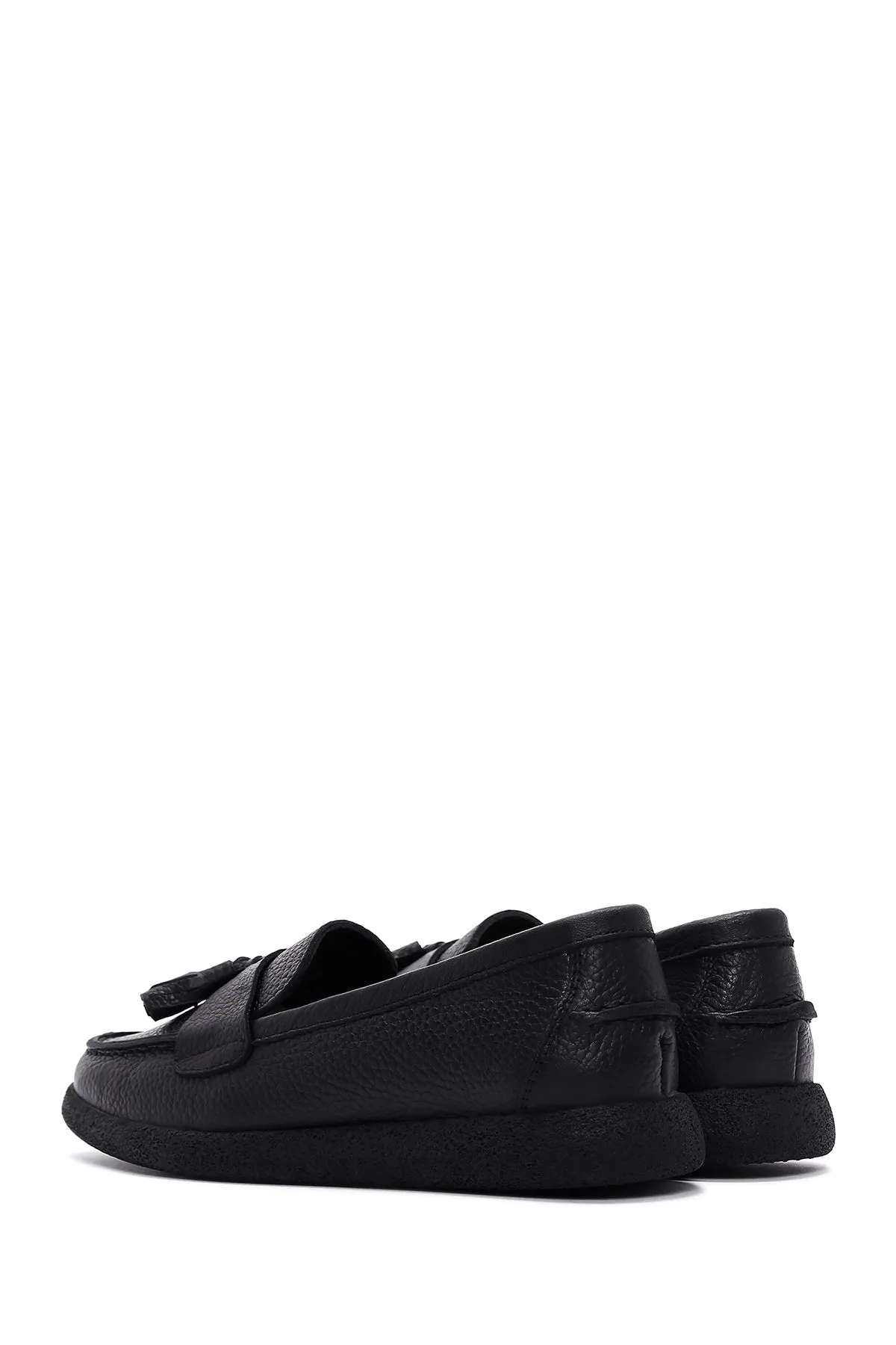 Kadın Siyah Püsküllü Deri Comfort Loafer