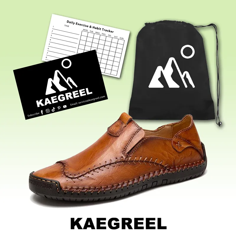 Kaegreel Men's Hand Stitching Non Slip Large Size Soft Sole Casual Leather Shoes