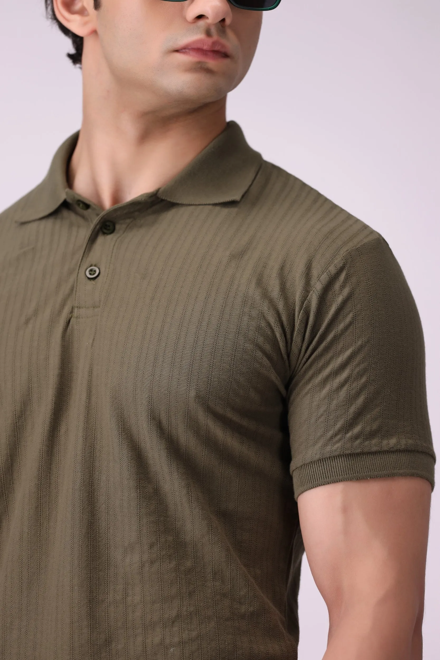 Knitted Olive Polo Shirt