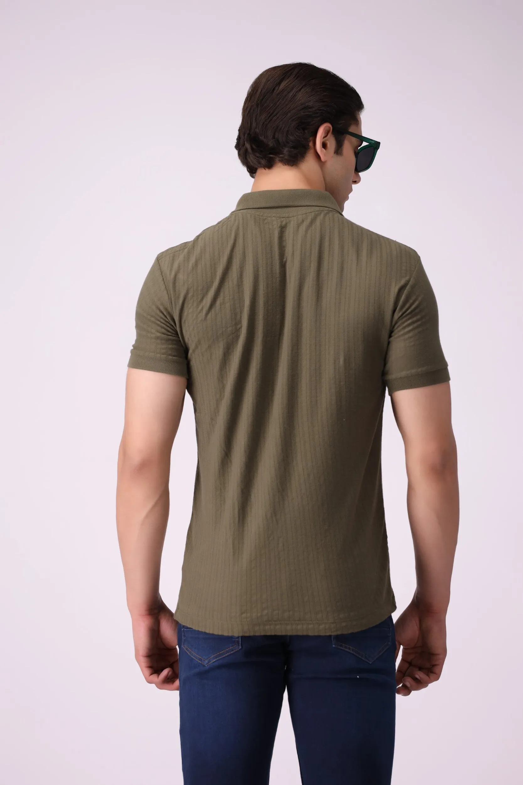 Knitted Olive Polo Shirt