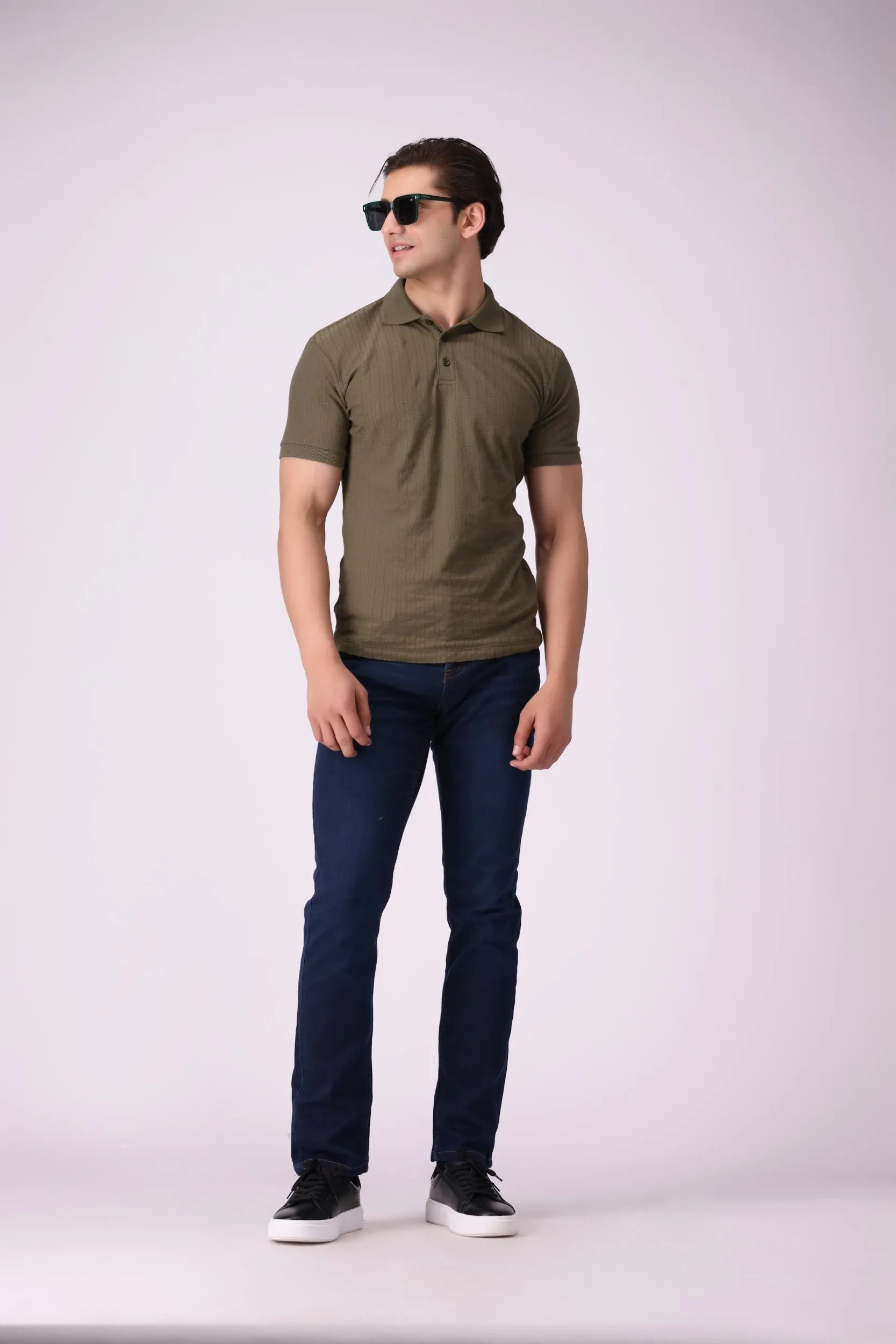 Knitted Olive Polo Shirt