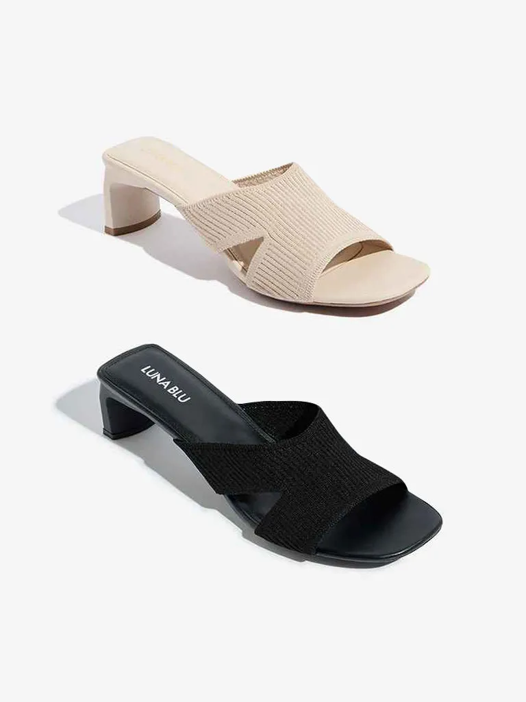 LUNA BLU Black Knitted Heel Sandals