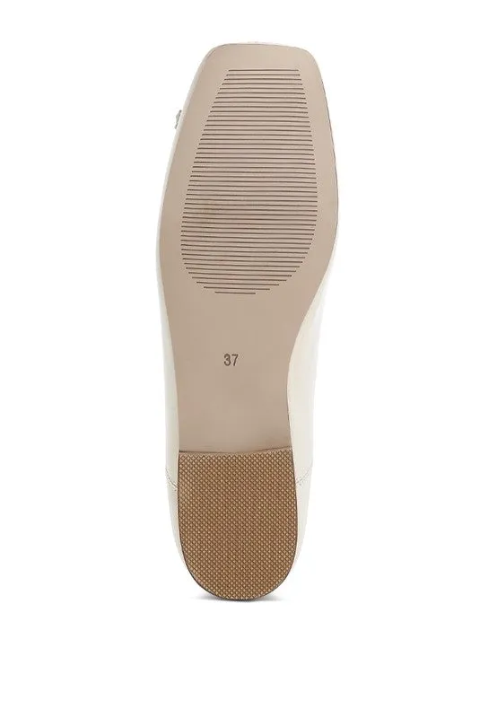 Lurren Square Toe Ballerinas - Genuine Leather, Bow Detail, Black, Beige, Pink