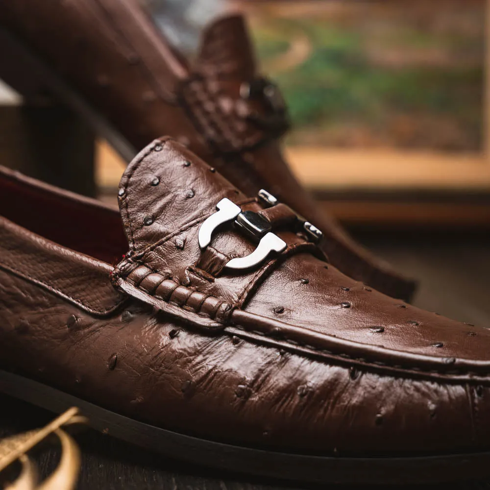 Marco Di Milano Ferrioni in Kango Tabac Ostrich Bit Loafers