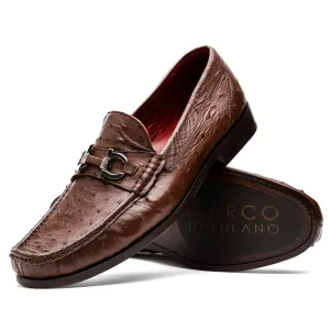 Marco Di Milano Ferrioni in Kango Tabac Ostrich Bit Loafers