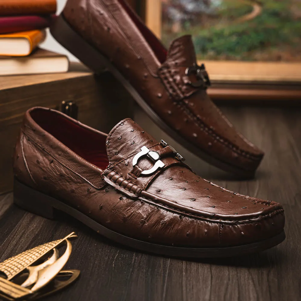 Marco Di Milano Ferrioni in Kango Tabac Ostrich Bit Loafers