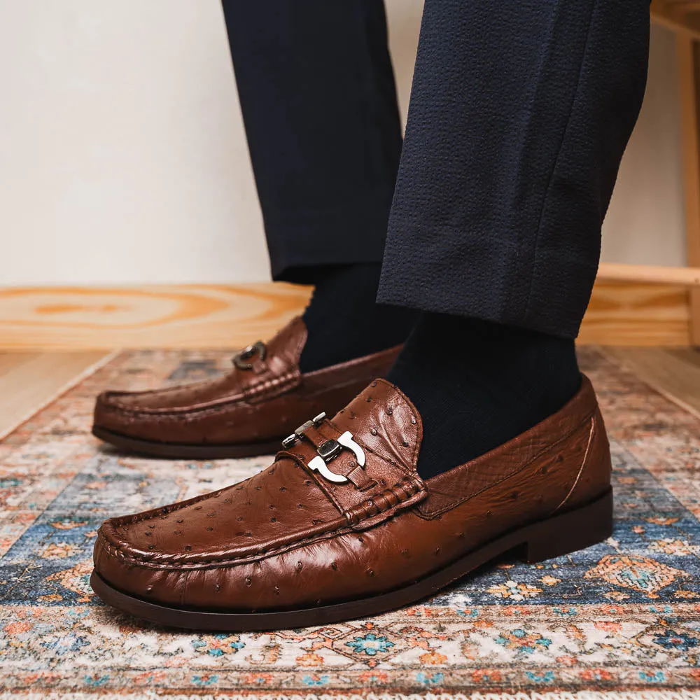 Marco Di Milano Ferrioni in Kango Tabac Ostrich Bit Loafers