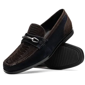 Marco Di Milano Hugo Brown / Navy Sueded Ostrich Leg Bit Loafers
