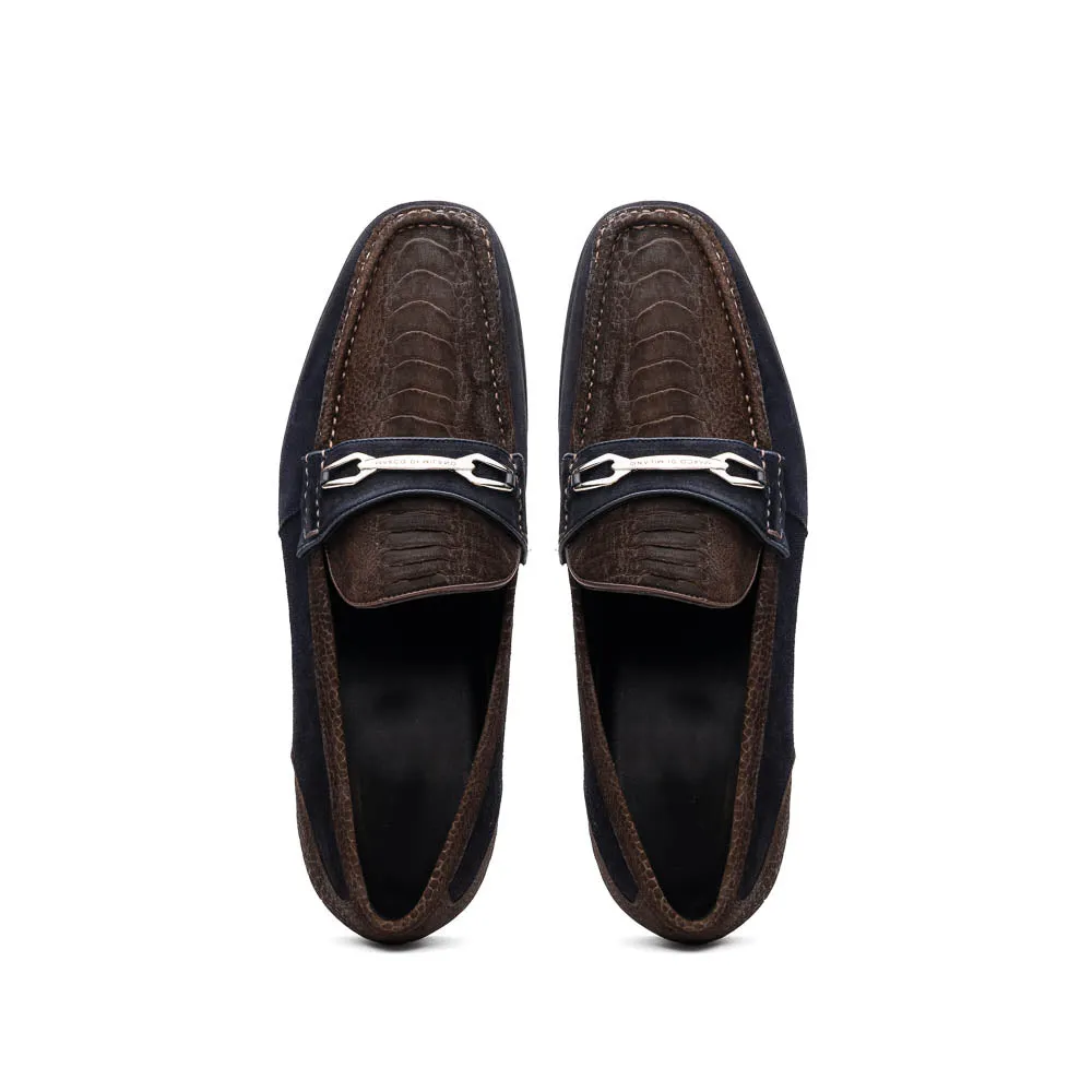 Marco Di Milano Hugo Brown / Navy Sueded Ostrich Leg Bit Loafers