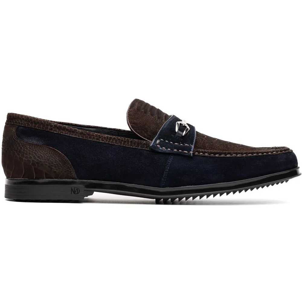 Marco Di Milano Hugo Brown / Navy Sueded Ostrich Leg Bit Loafers