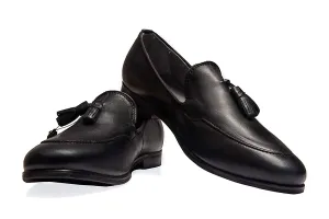 Men's Black Plane Tassel Loafers Genuine Leather