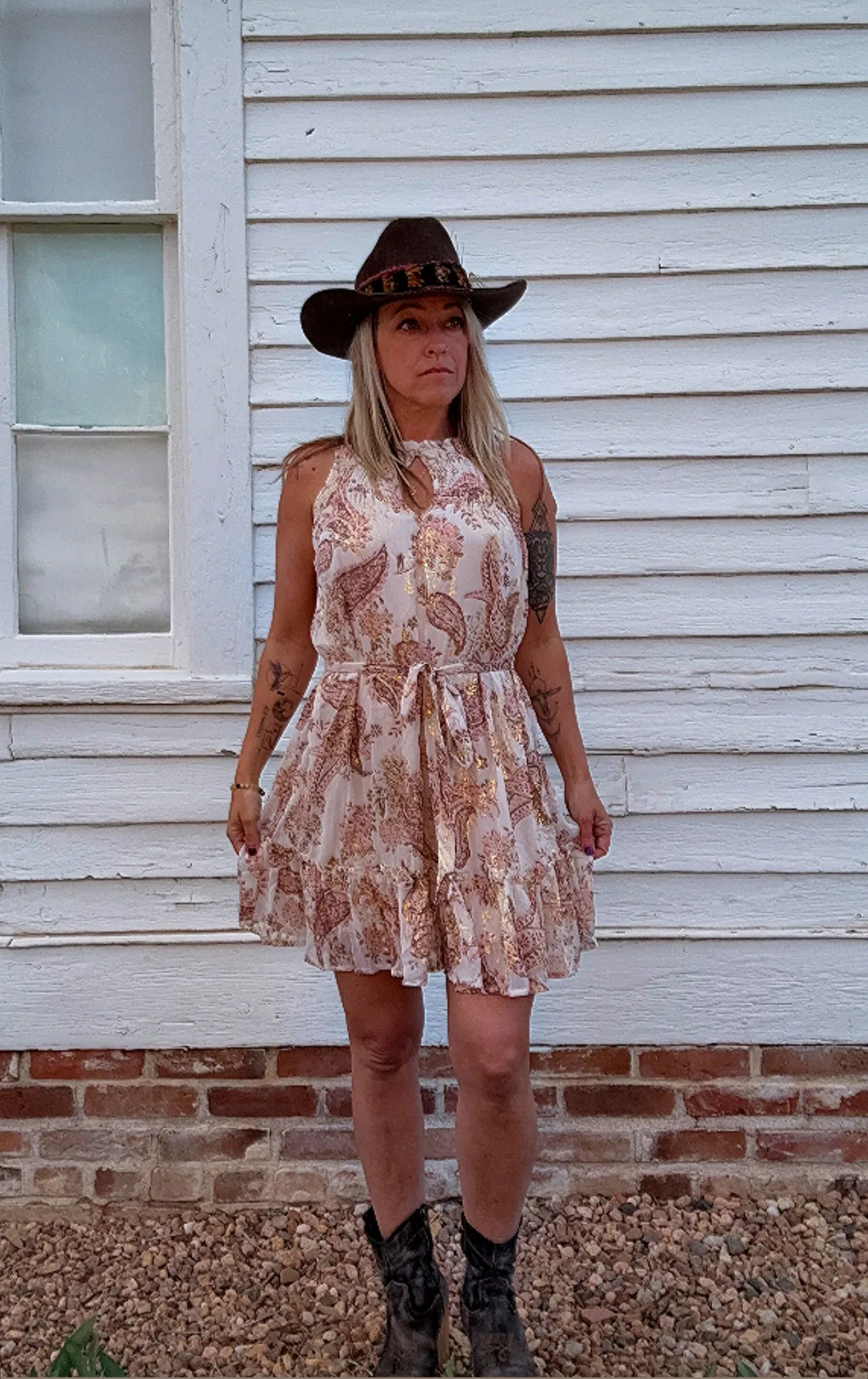 Metallic Sleeveless Smocked Belted Mini Dress