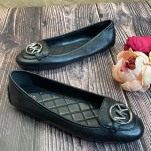 Michael Kors Black Leather Lillie Moccasin Flats 9M