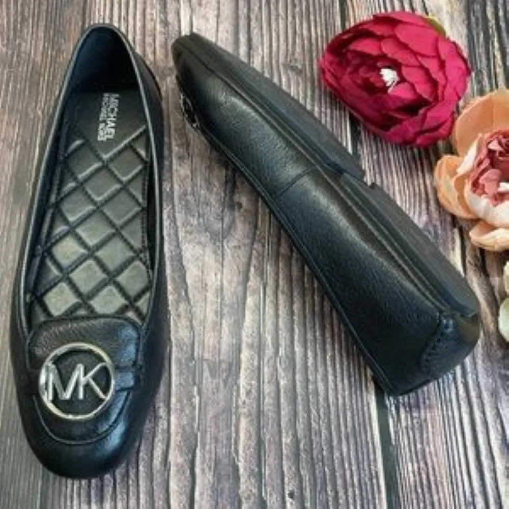 Michael Kors Black Leather Lillie Moccasin Flats 9M