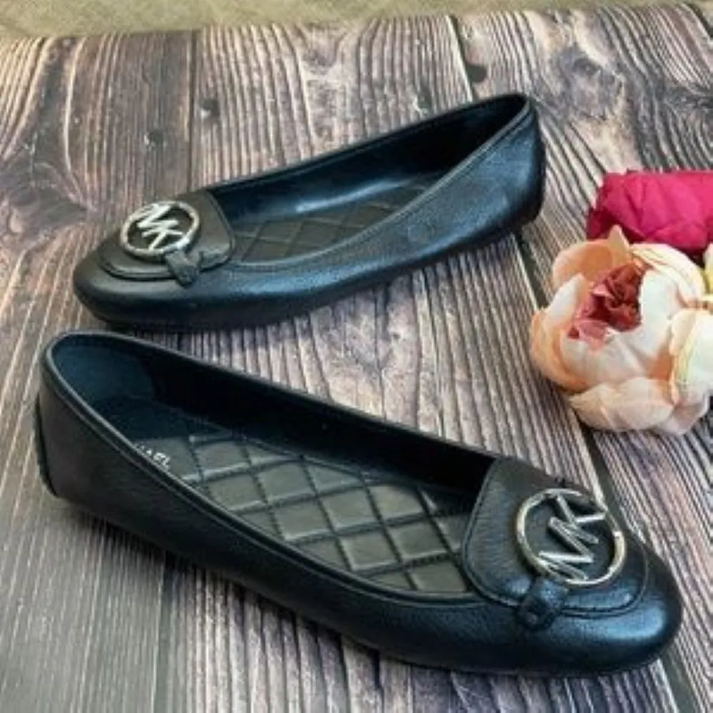 Michael Kors Black Leather Lillie Moccasin Flats 9M