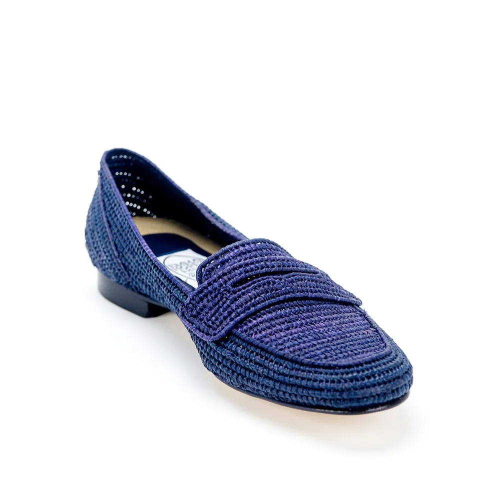 Mocassin Raffia Loafer-Navy