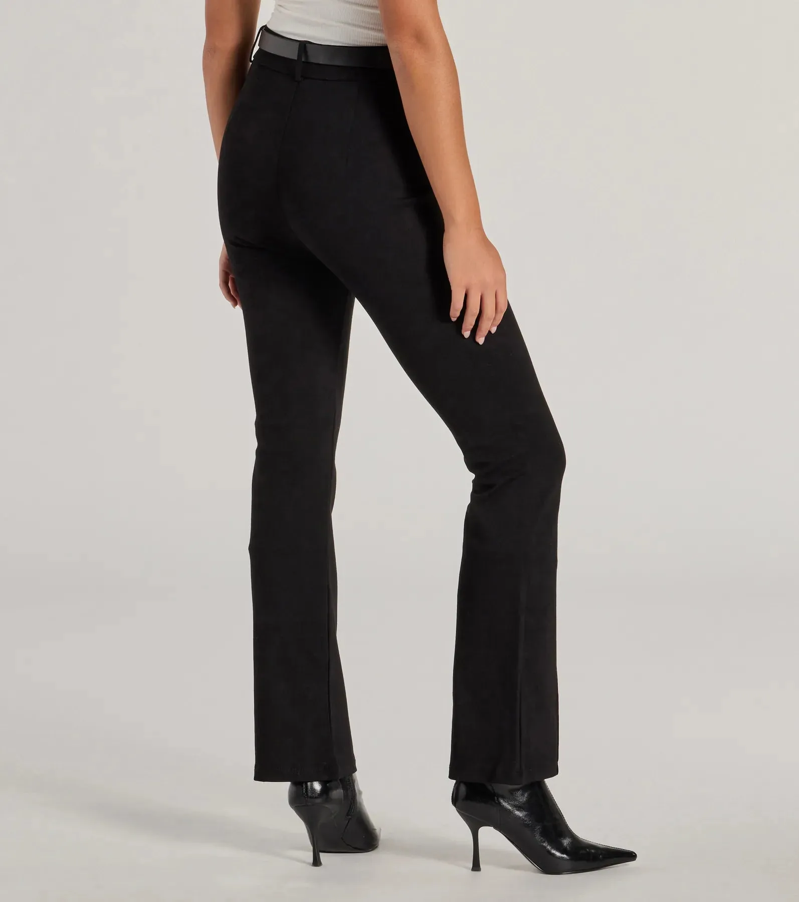 Modern Muse Ponte Knit Belted Tapered Pants