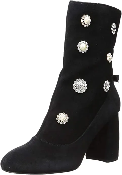 Nanette Lepore Women's Linette Ankle Boot, Black Suede, 7 M US