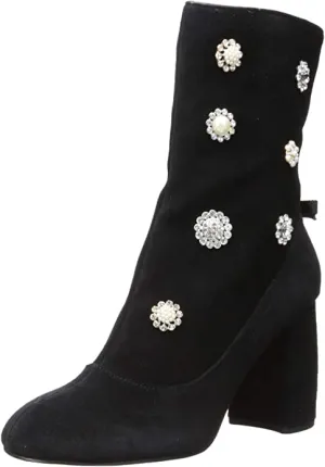 Nanette Lepore Women's Linette Ankle Boot, Black Suede, 7 M US