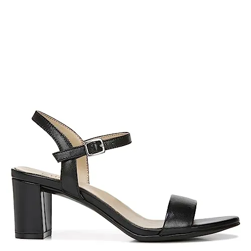 Naturalizer Womens Bristol Ankle Strap Chunky Block Heel Dress Sandal ,Black Smooth ,7M