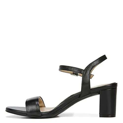 Naturalizer Womens Bristol Ankle Strap Chunky Block Heel Dress Sandal ,Black Smooth ,7M