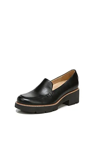 Naturalizer Womens Cabaret Slip On Lightweight Lug Heeled Loafer, Black Smooth, 6.5 M