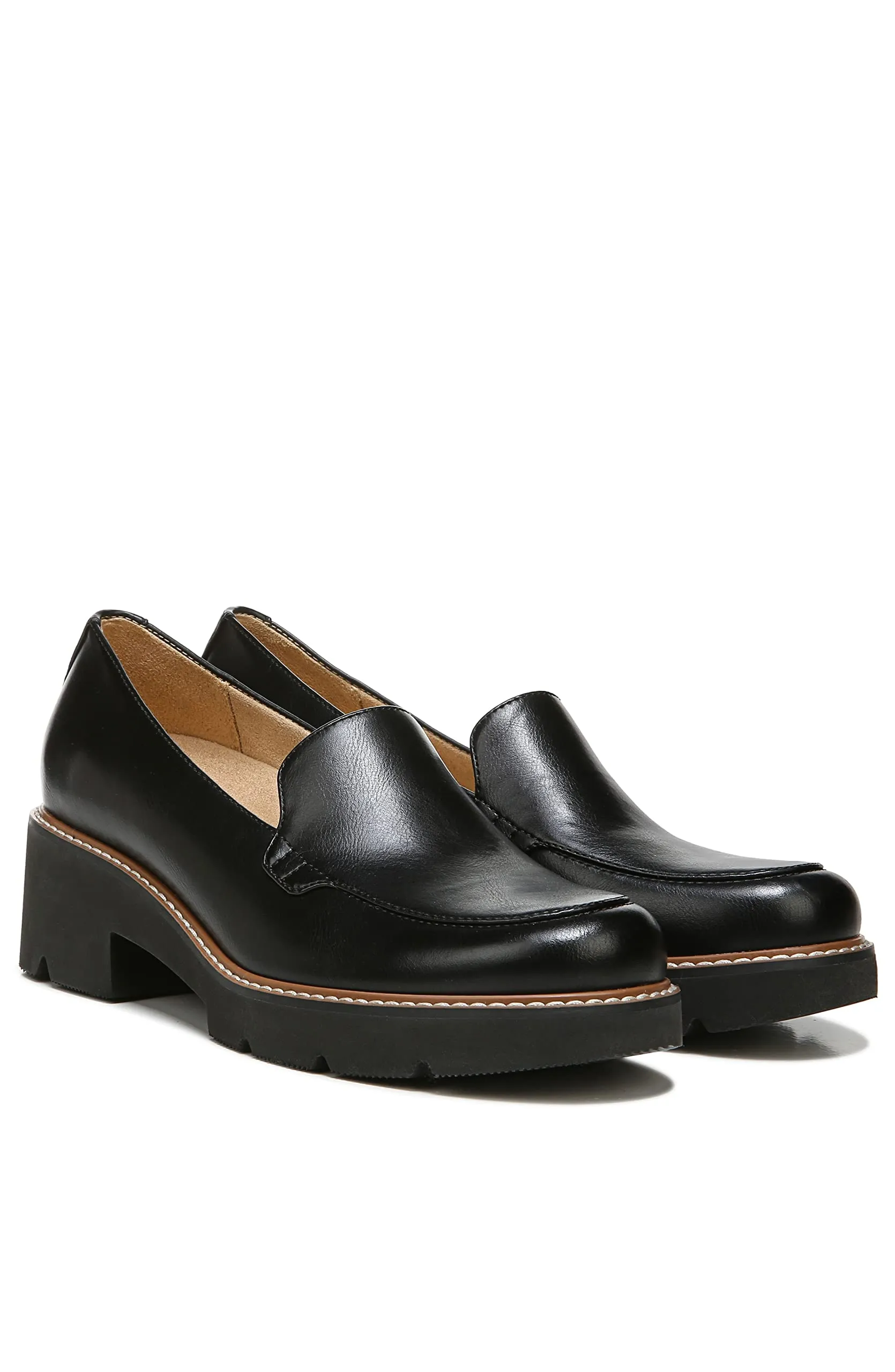 Naturalizer Womens Cabaret Slip On Lightweight Lug Heeled Loafer, Black Smooth, 6.5 M
