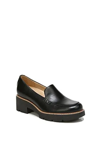 Naturalizer Womens Cabaret Slip On Lightweight Lug Heeled Loafer, Black Smooth, 6.5 M