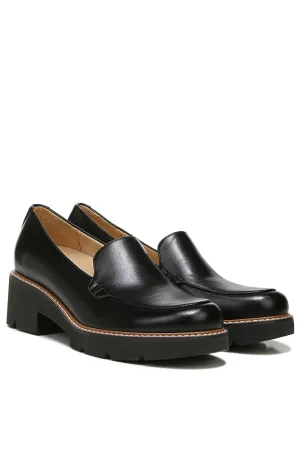Naturalizer Womens Cabaret Slip On Lightweight Lug Heeled Loafer, Black Smooth, 9 M