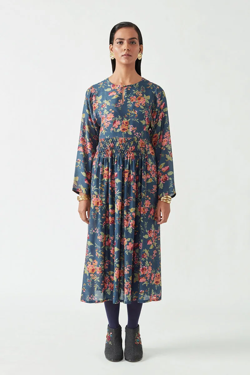 Navy Pepita Printed Dress