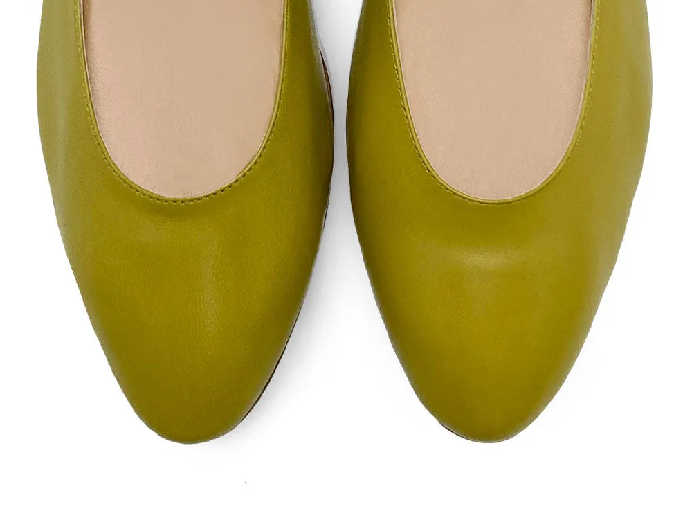 Olive Green Mary Jane Ballet Flats with Straps