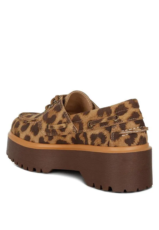 Onglur Leopard Print Suede Loafers - Oxford Style, 2-Inch Platform Heel, Lace-Up