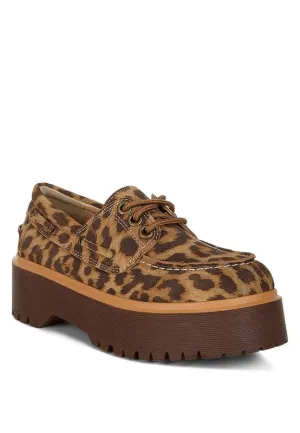 Onglur Leopard Print Suede Loafers - Oxford Style, 2-Inch Platform Heel, Lace-Up