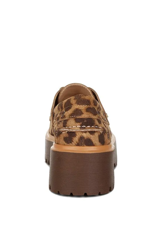 Onglur Leopard Print Suede Loafers - Oxford Style, 2-Inch Platform Heel, Lace-Up