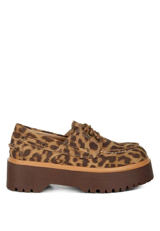 Onglur Leopard Print Suede Loafers - Oxford Style, 2-Inch Platform Heel, Lace-Up