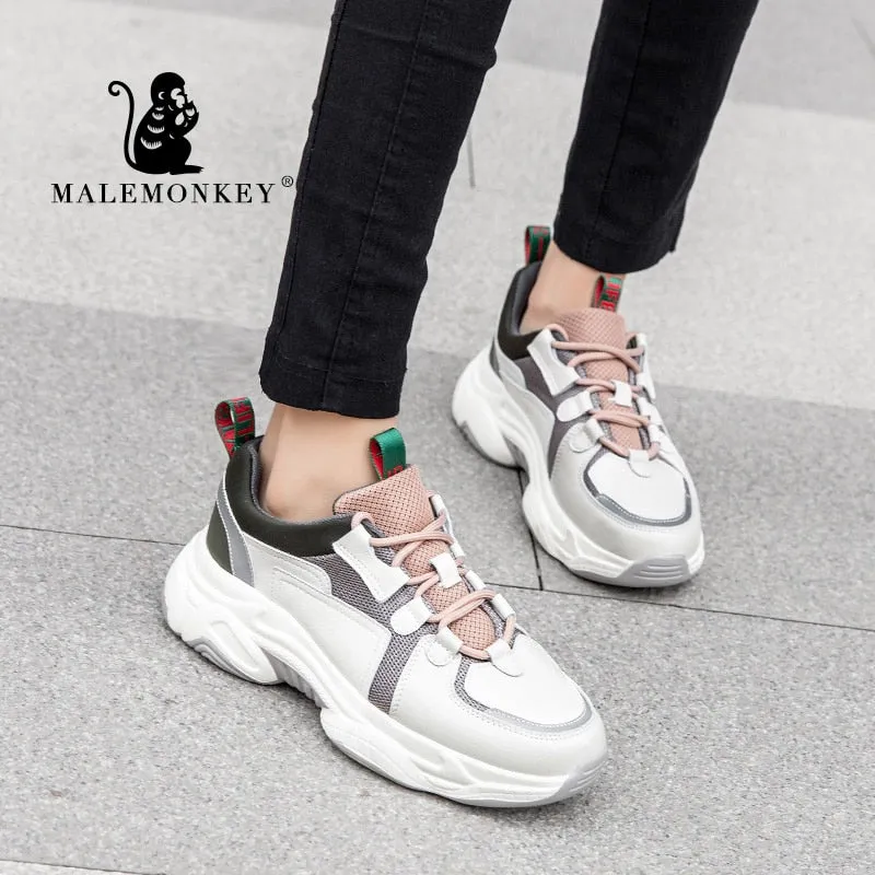 Original Fashion Sport Casual Sneakers Women 2021 Spring Autumn Leather Breathable Comfortable Sneaker Platform Shoes Women Black