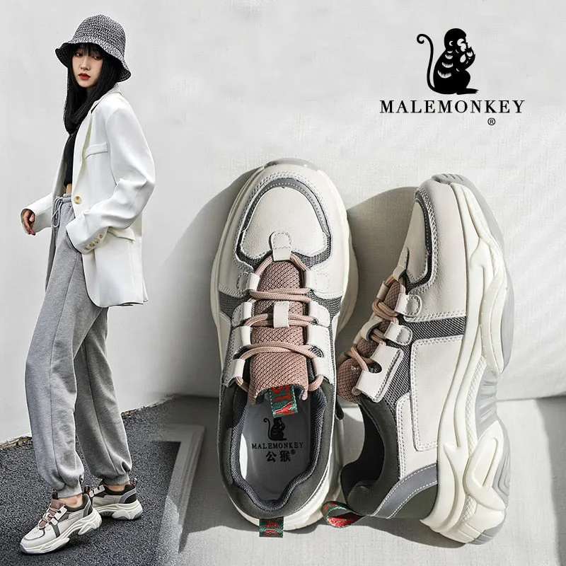 Original Fashion Sport Casual Sneakers Women 2021 Spring Autumn Leather Breathable Comfortable Sneaker Platform Shoes Women Black