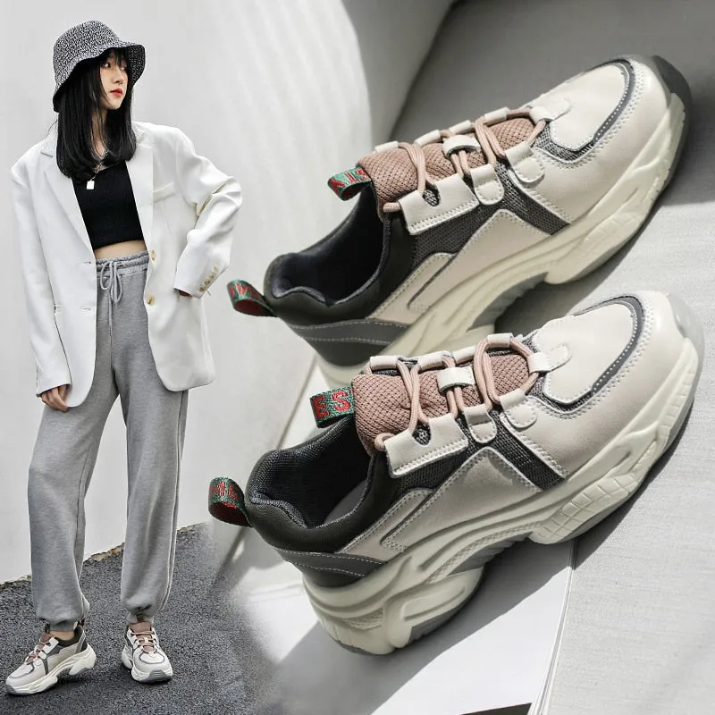Original Fashion Sport Casual Sneakers Women 2021 Spring Autumn Leather Breathable Comfortable Sneaker Platform Shoes Women Black