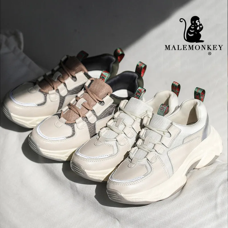 Original Fashion Sport Casual Sneakers Women 2021 Spring Autumn Leather Breathable Comfortable Sneaker Platform Shoes Women Black
