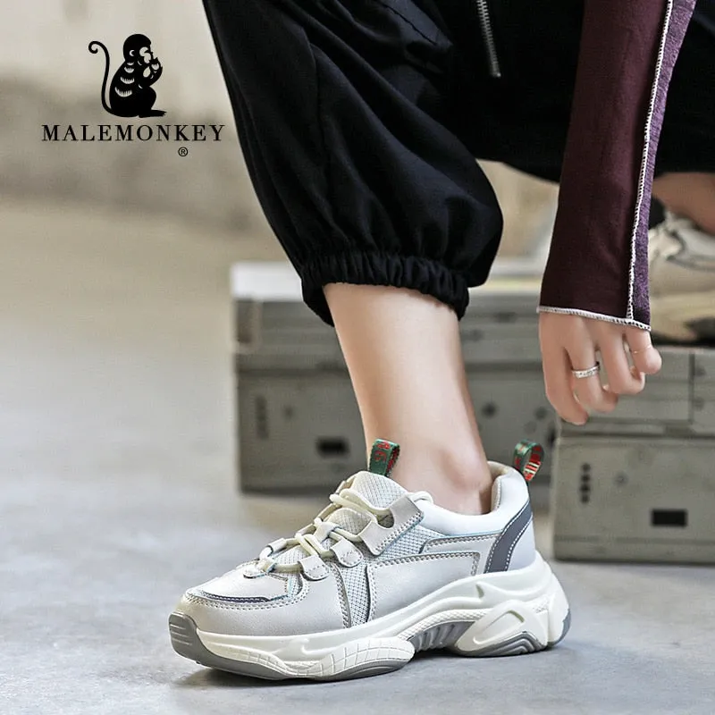Original Fashion Sport Casual Sneakers Women 2021 Spring Autumn Leather Breathable Comfortable Sneaker Platform Shoes Women Black
