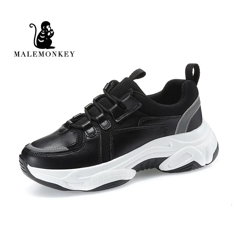Original Fashion Sport Casual Sneakers Women 2021 Spring Autumn Leather Breathable Comfortable Sneaker Platform Shoes Women Black