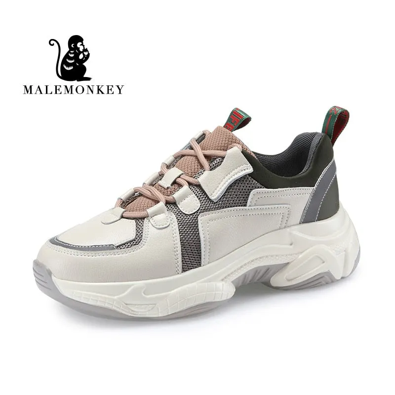 Original Fashion Sport Casual Sneakers Women 2021 Spring Autumn Leather Breathable Comfortable Sneaker Platform Shoes Women Black