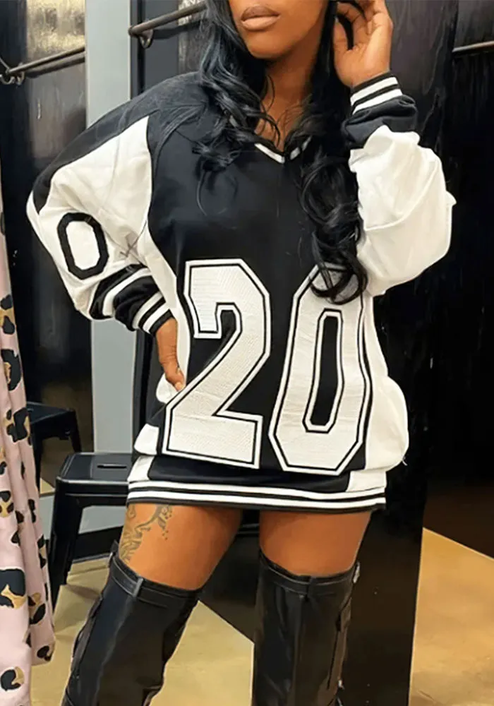 Oversized Varsity-Inspired Long Sleeve Sportswear Tunic Top