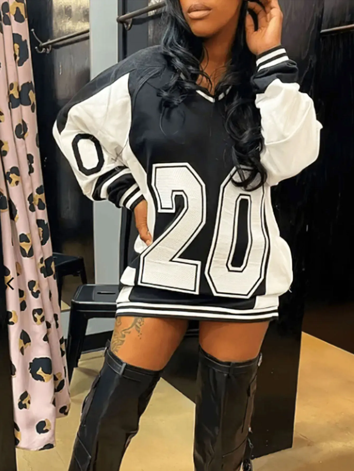 Oversized Varsity-Inspired Long Sleeve Sportswear Tunic Top