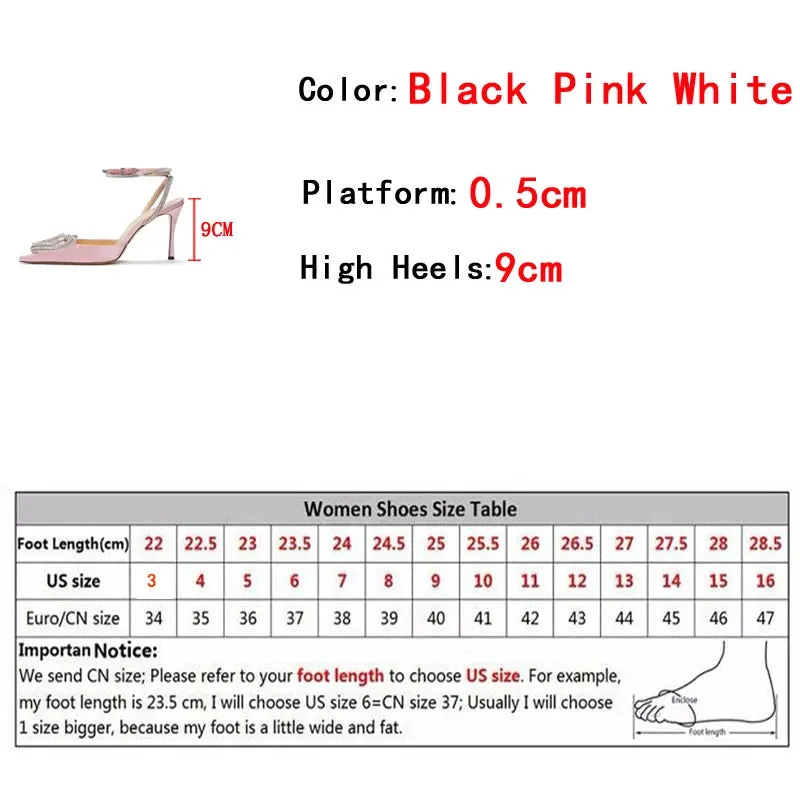 Party Wedding Women Pumps Sandals Elegant Pink High Heels Stiletto Fashion Heart Shape Crystal Buckle Female Shoes