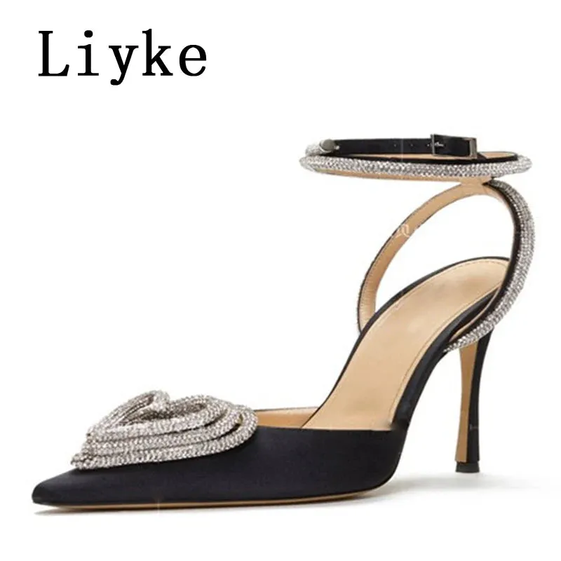 Party Wedding Women Pumps Sandals Elegant Pink High Heels Stiletto Fashion Heart Shape Crystal Buckle Female Shoes