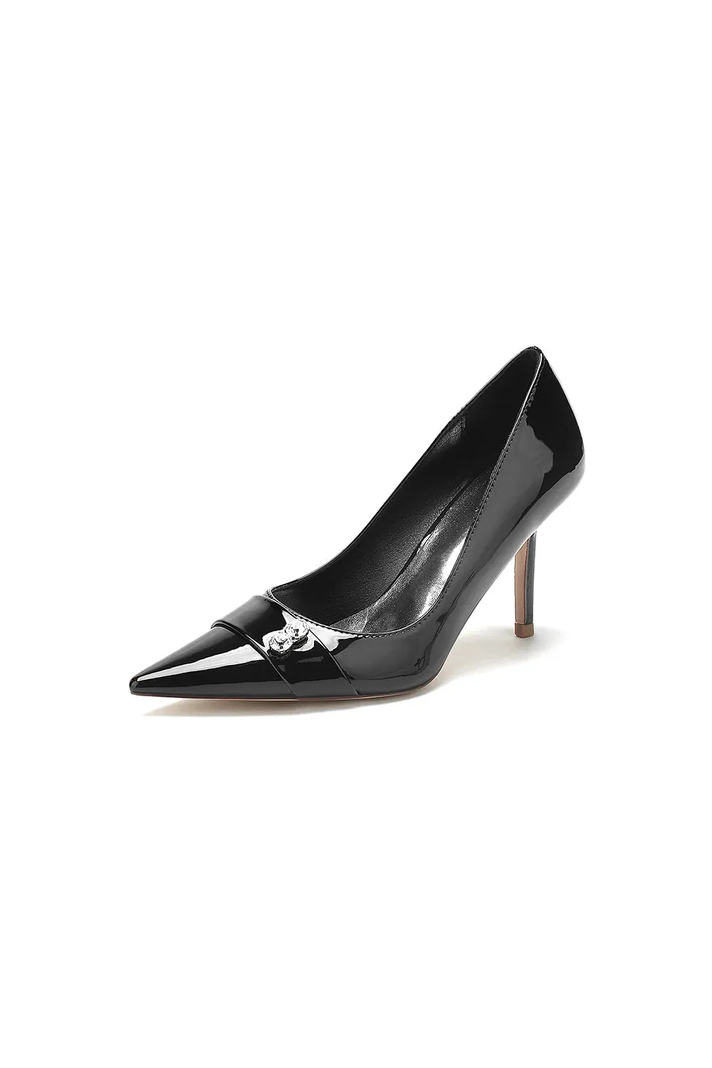 Patent Leather High Heels with Rhinestone